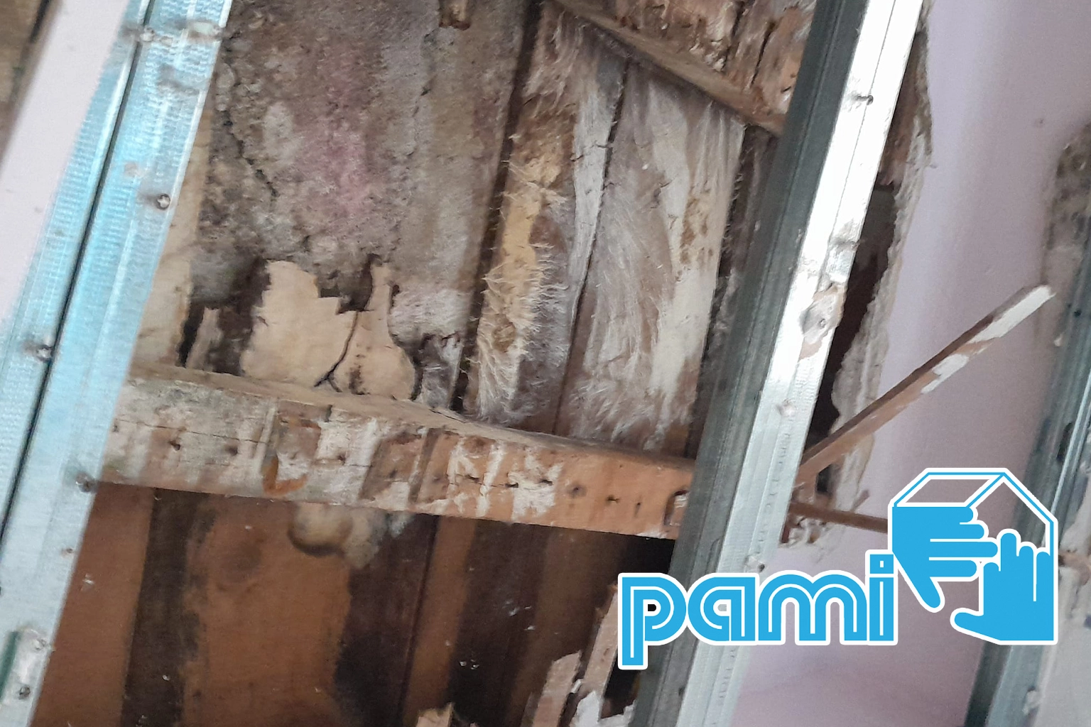 Plafond et éléments en bois présentant des dégradations à Ille-sur-Têt