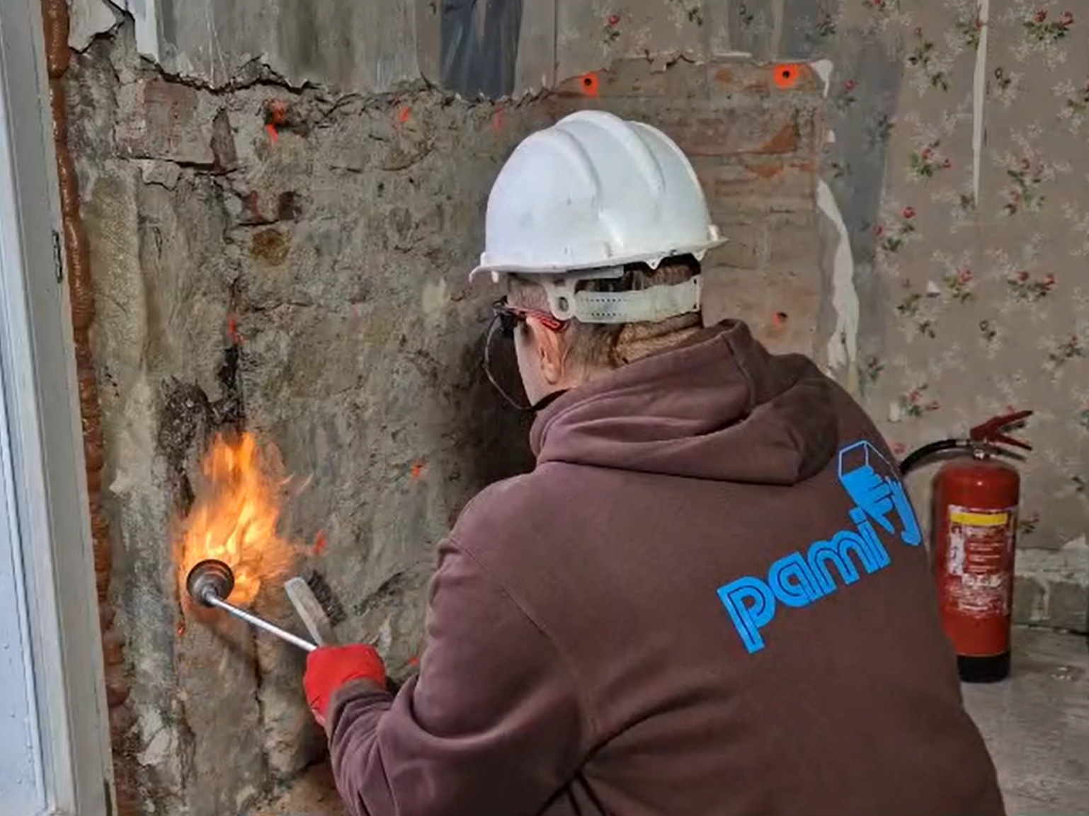 equipe techniciens traitement merule intervention chantier