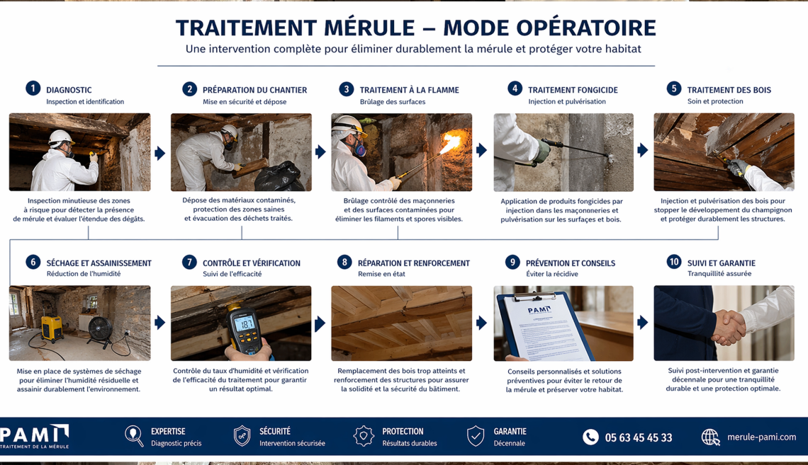 Traitement mérule mode opératoire intervention PAMI