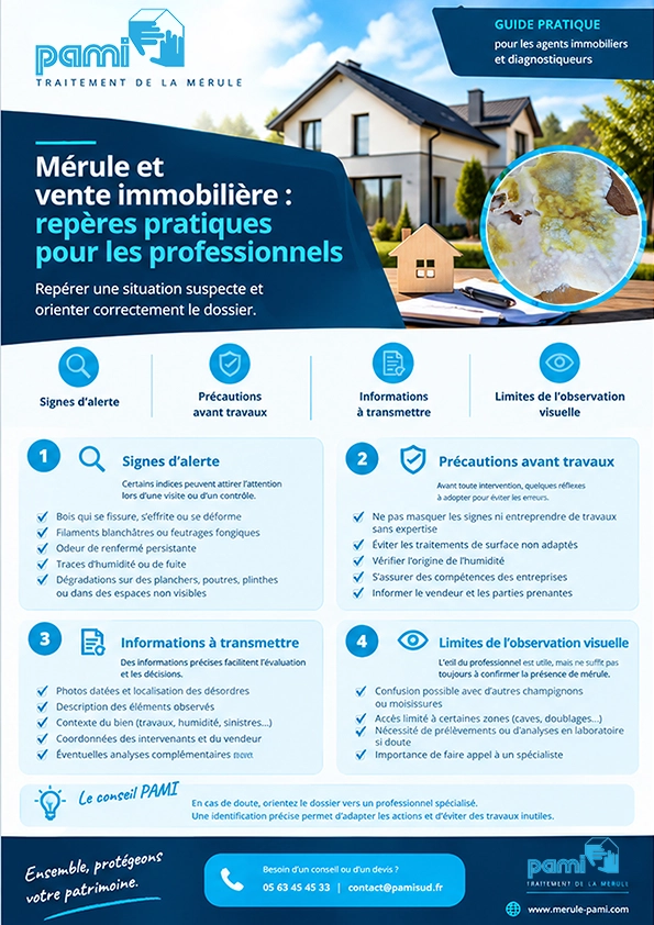 Guide pratique PAMI sur la mérule dans l'immobilier destiné aux agents immobiliers et diagnostiqueurs