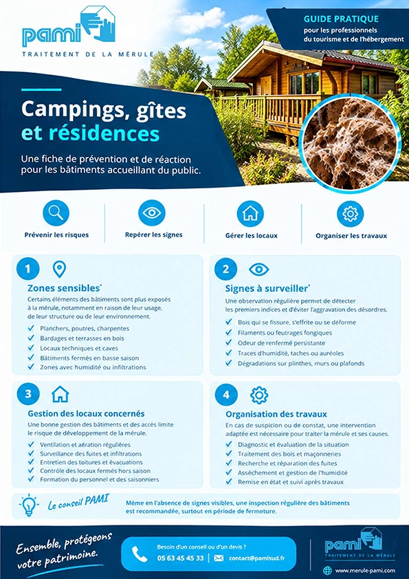 Guide pratique PAMI de prévention de la mérule pour les campings, gîtes et résidences touristiques